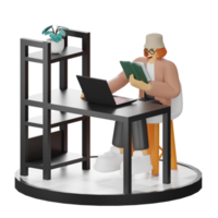 3D Illustration of Engaging in Book Reading png