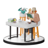 3d Illustration von einnehmend im Buch lesen png