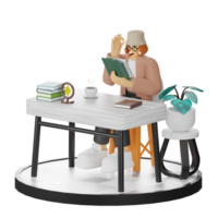 3d Illustration von einnehmend im Buch lesen png