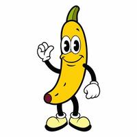 retro cartoon banana character. Vintage illustration. Nostalgia for the 70s, 80s vector