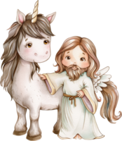 linda unicornio y Jesús acuarela png