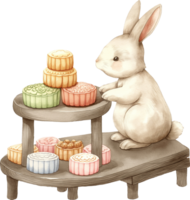 Rabbit Mooncake Stand A rabbit running a mooncake stand, selling various types of mooncakes png