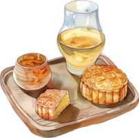 Rice wine and mooncake png