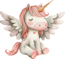 mignonne Licorne avec gros ailes aquarelle png