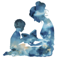 Cute silhouette of a mother and child reading a book png