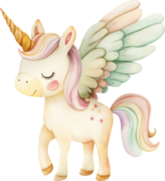 Cute unicorn with wings spread wide watercolor png