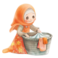 Cute Islam Mother Doing Laundry png