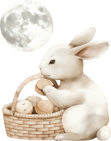 une lapin avec une pique-nique panier rempli avec gâteaux de lune png