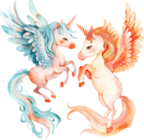 dos unicornios volador acuarela png