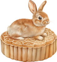 A curious rabbit poking its head out of a giant mooncake png