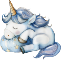 carino unicorno addormentato acquerello png