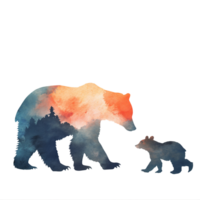 Cute silhouette of a mother bear and her cub walking together png