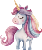 Cute unicorn boasts beautiful hair watercolor png