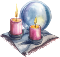 Placing candles next to a crystal ball for a fortune telling setup png