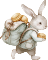 ein Hase auf ein Reise, Tragen ein Rucksack gefüllt mit Mondkuchen png