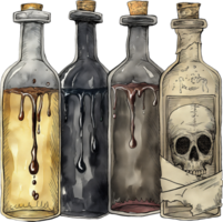 Dripping wax over bottles to create aged, haunted house decor png