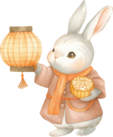 A rabbit holding a lantern in one hand and a mooncake png