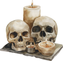 Setting up skull candle holders for a bone chilling table display png