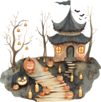 Creating a candlelit pathway leading to a Halloween fortune teller tent png