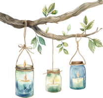 Hanging candles from tree branches in jars for a bewitched forest png