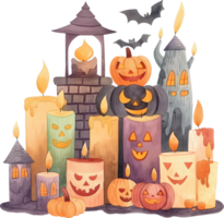 Arranging candles to cast shadows of Halloween cutouts on walls png