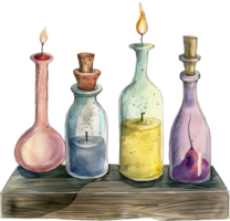 encastrement bougies dans potion bouteilles pour un alchimiste laboratoire vibe png