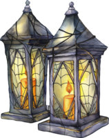 Enshrining candles within cobweb covered lanterns for a haunted house look png