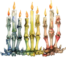 Placing candles in skeleton hand holders for a gripping display png