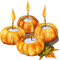 Setting small candles in mini-pumpkins as individual place settings png