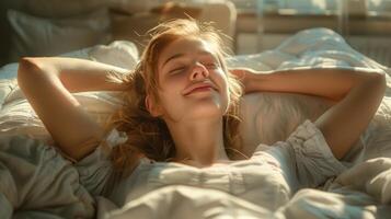 girl resting and relaxing on bed, ai photo