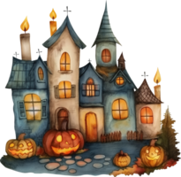 Using candlelight to illuminate a homemade Halloween village display png