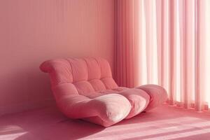 A pink chair in a pink cozy room without people. Sunshine photo