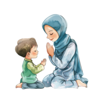 cute Muslim Outlined Boy Praying with His Mother png