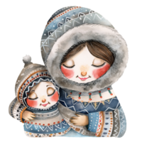 cute Inuit Inuit mother and child png