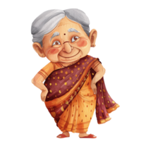 cute Indian grand mother, old woman exercise png