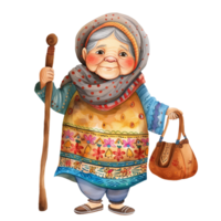 Cute Indian Happy granny or Grand Mother holding purse and walk AI generateding stick png