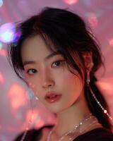 asian girl with diamond closeup fashion portrait studio lighting, ai photo