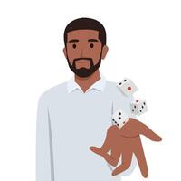 Man throws dice inviting you to visit casino and try your luck at roulette. vector