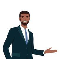 Businessman presenting something with suit and tie. vector