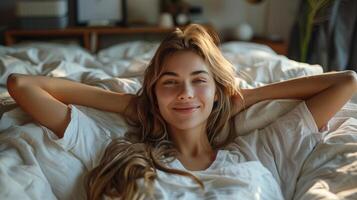 girl resting and relaxing on bed, ai photo