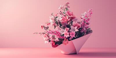 pink flower bouquet arrangement gift, ai photo