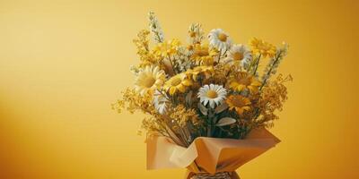 yellow flower bouquet arrangement gift, ai photo