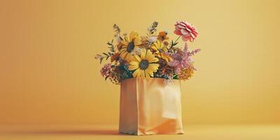 yellow flower bouquet arrangement gift, ai photo