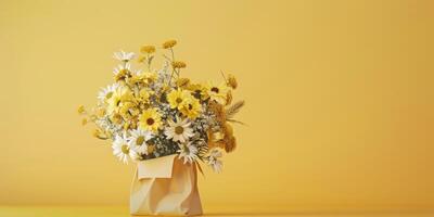 yellow flower bouquet arrangement gift, ai photo