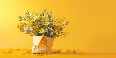 yellow flower bouquet arrangement gift, ai photo