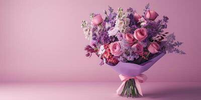 purple flower bouquet arrangement gift, ai photo