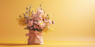 yellow flower bouquet arrangement gift, ai photo