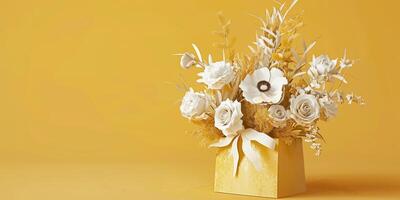 yellow flower bouquet arrangement gift, ai photo