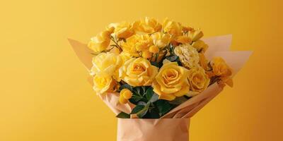 yellow flower bouquet arrangement gift, ai photo