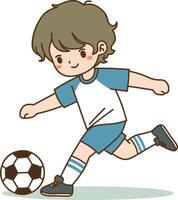 pequeño niño jugando fútbol ilustración vector